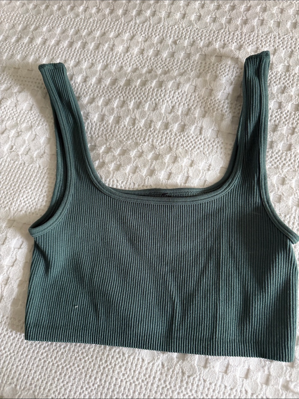 Ribbed Square Neck Crop Tank Top - Dark Teal